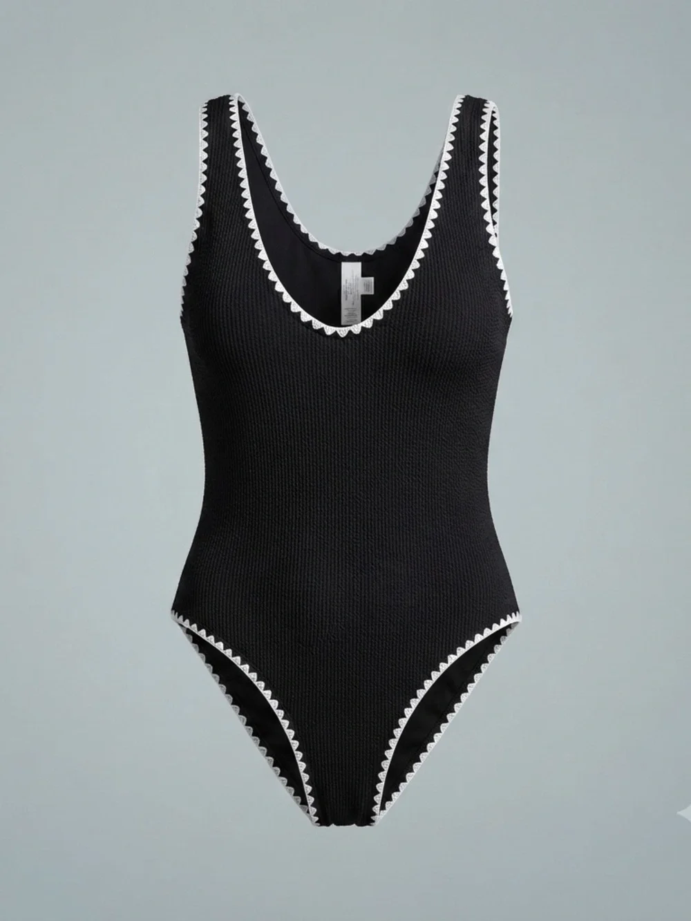 Betsey Johnson Black One-Piece with White Scallop Trim LG NWOT
